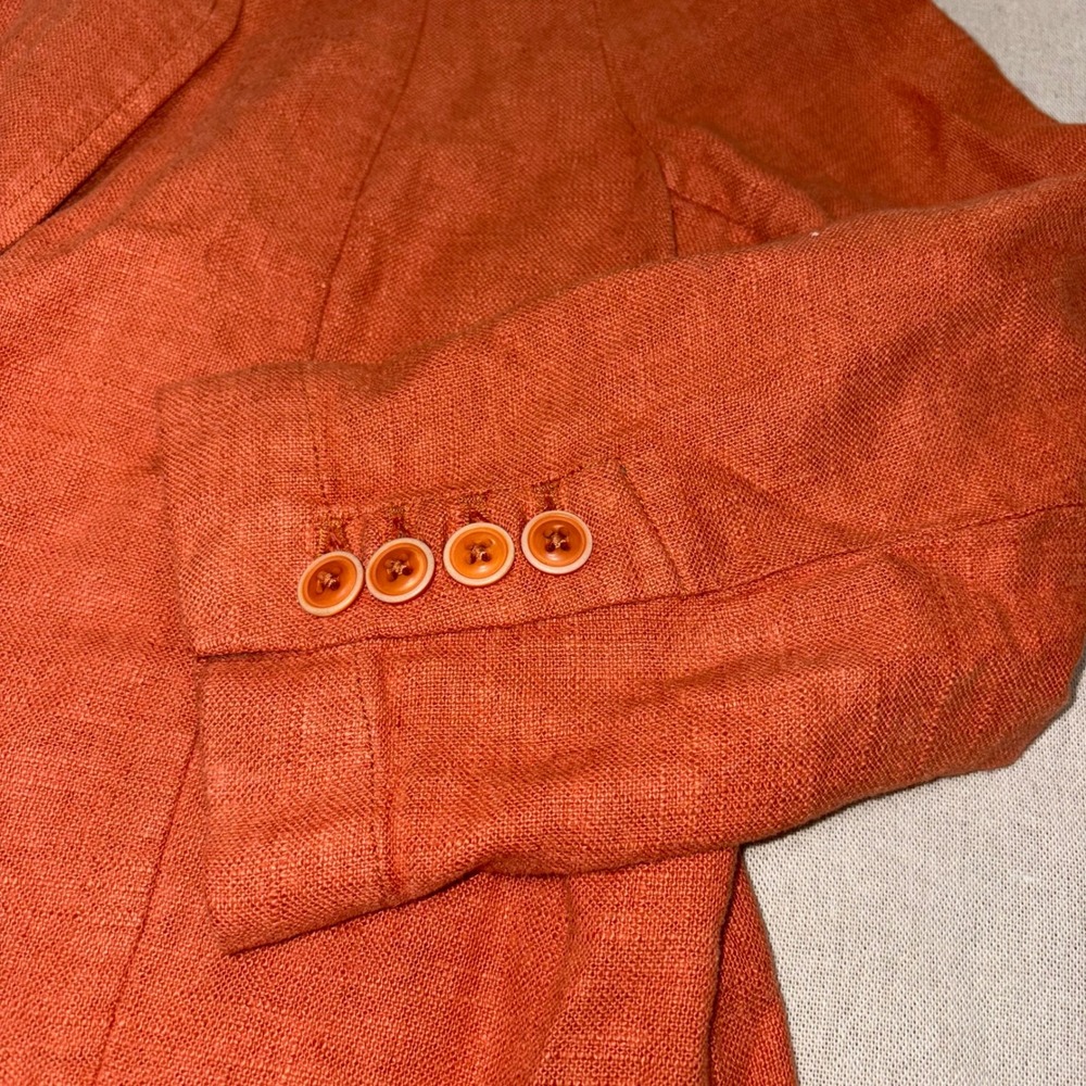 Anthropologie Burnt Orange Linen Blend Tulip Back Open Front Blazer Jacket‎ sz 4 - Picture 3 of 7